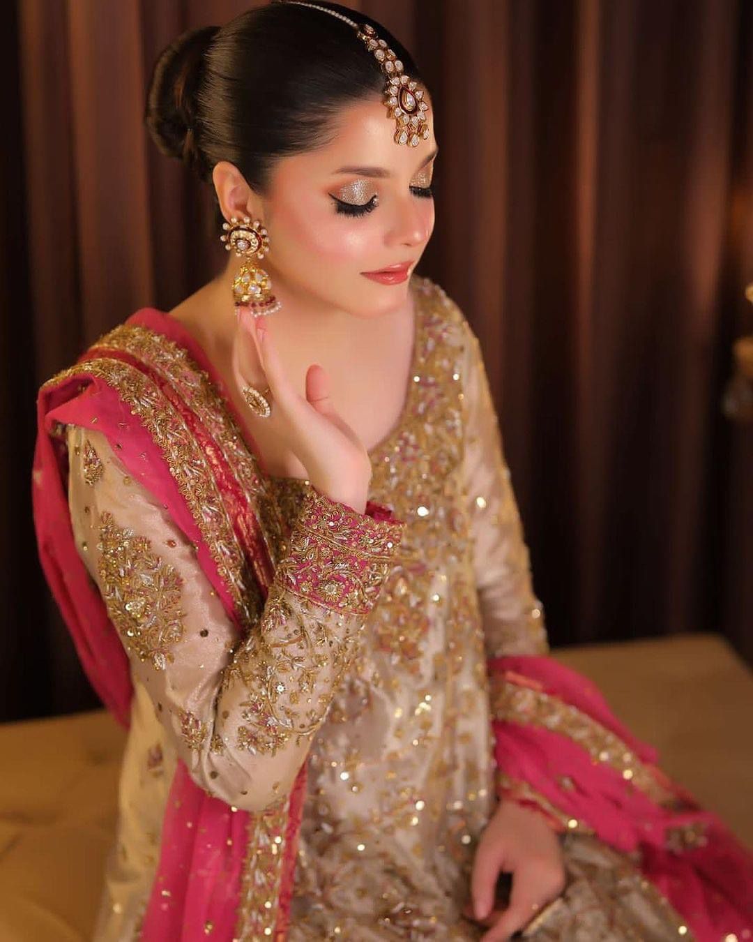 Harris Shakeel Embroidered Addawork Formal Wedding Wear Collection-Gold & Pink