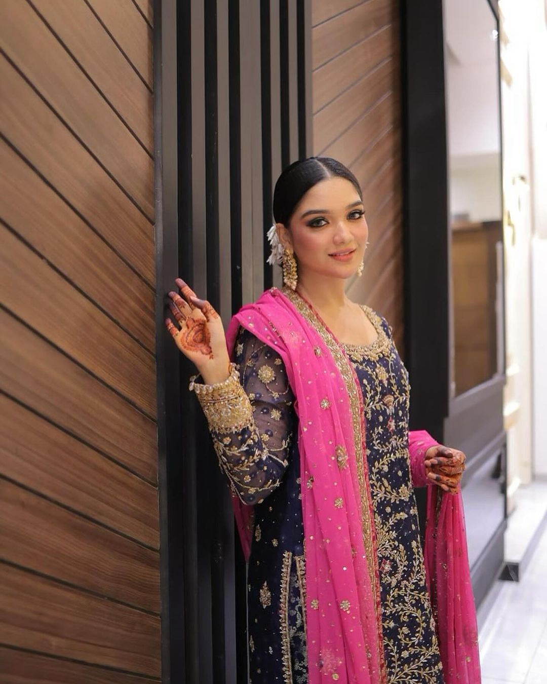 Haris Shakeel Luxury Hand Embellished Formal Weddding Collection -Navy Blue & Pink