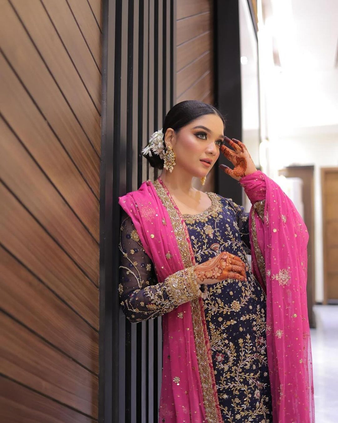 Haris Shakeel Luxury Hand Embellished Formal Weddding Collection -Navy Blue & Pink