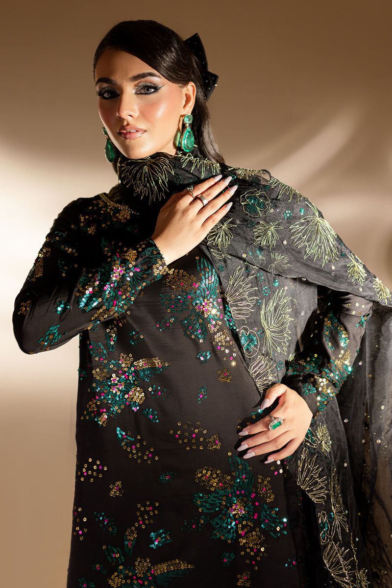 Nureh Hand Embellished Rawsilk Formal Wedding Collection- Black
