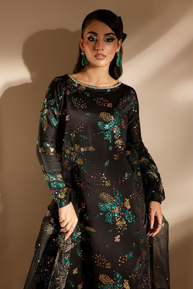 Nureh Hand Embellished Rawsilk Formal Wedding Collection- Black
