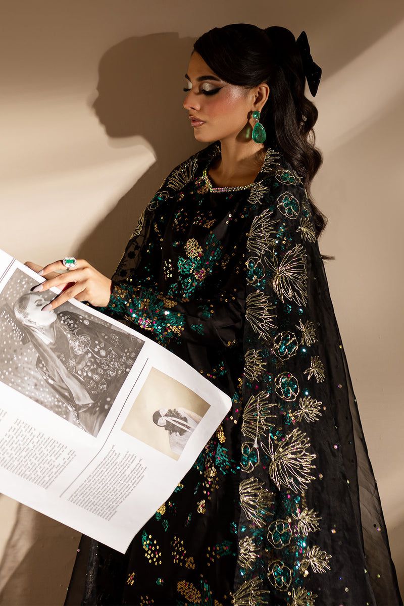 Nureh Hand Embellished Rawsilk Formal Wedding Collection- Black