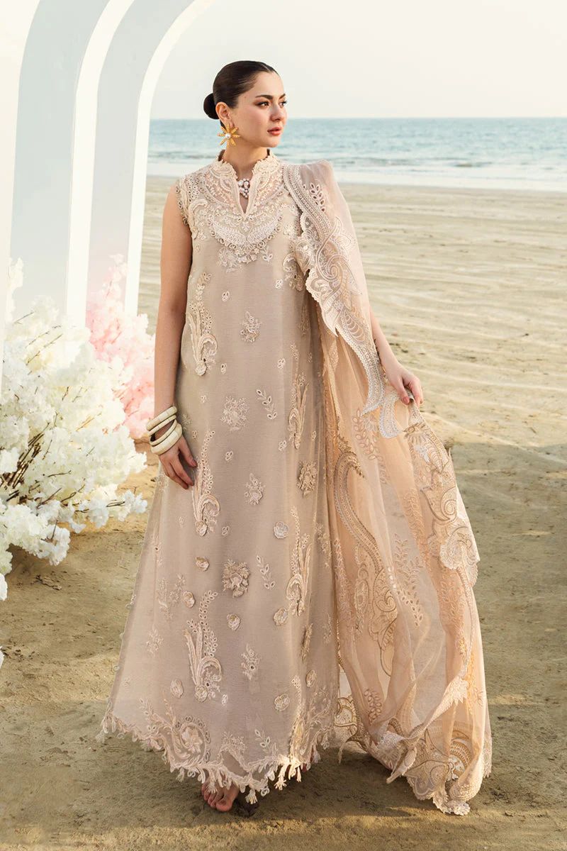 Qalamkar Sahil Luxury Chikankari Lawn Collection- Powder Beige