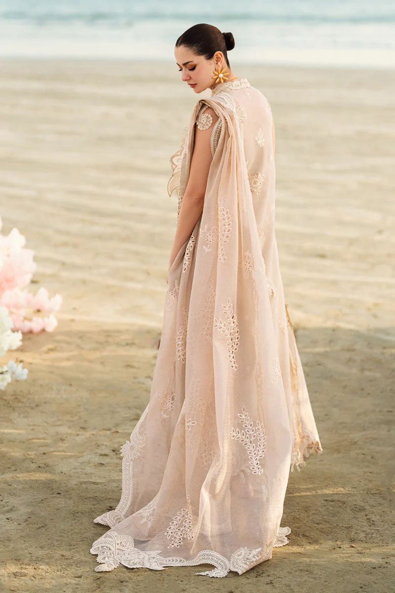 Qalamkar Sahil Luxury Chikankari Lawn Collection- Powder Beige