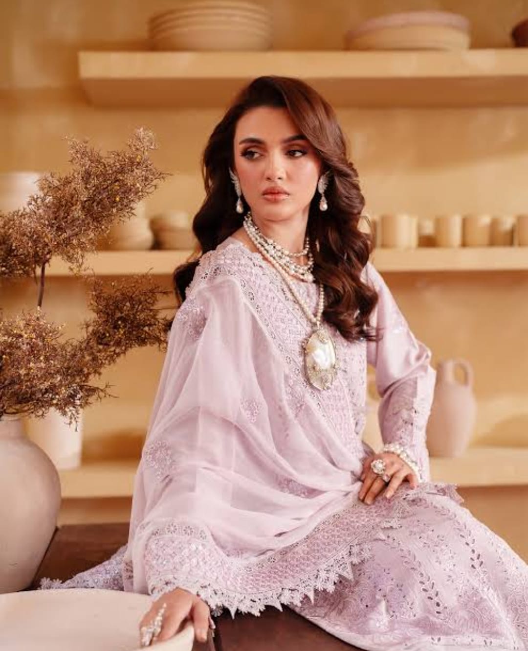 Nureh Embroidered Chikankari Luxury Lawn Collection- Powder Baby Pink