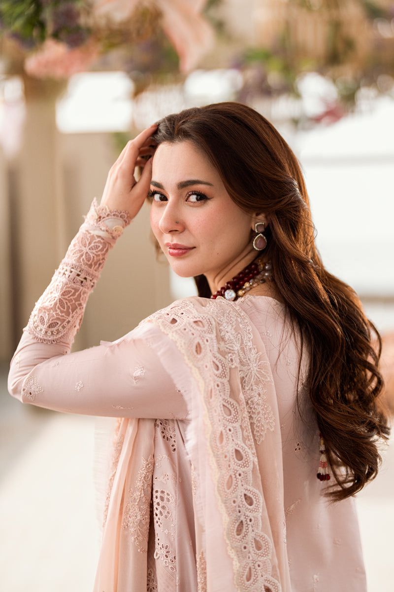 Qalamkar Sahil Luxury Lawn Chikankari Collection- Tea Rose Pink