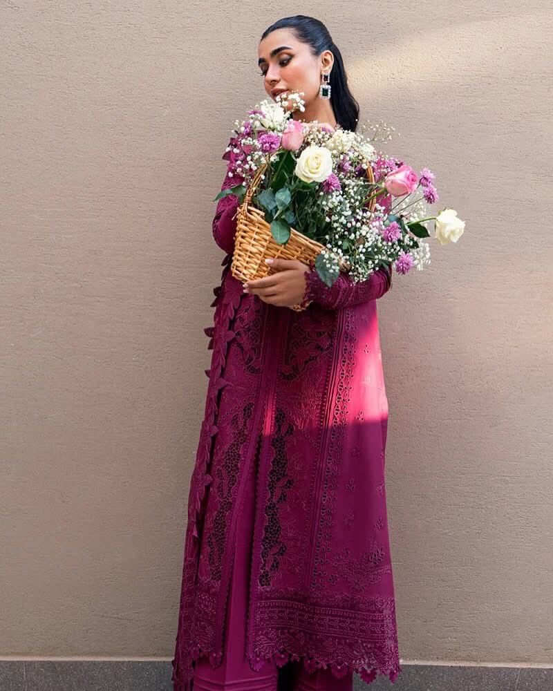 Qalamkar Sahil Luxury Chikankari Lawn Collection- Magenta