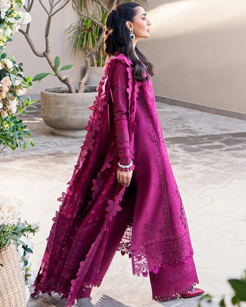 Qalamkar Sahil Luxury Chikankari Lawn Collection- Magenta
