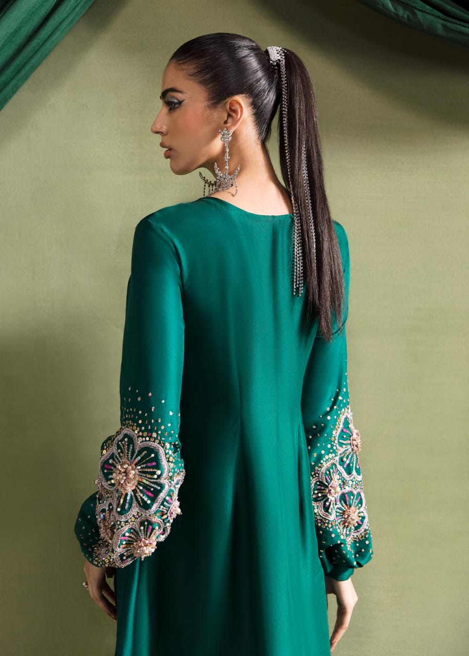Kanwal Malik Hand Embellished Formal Rawsilk Collection-Seagreen