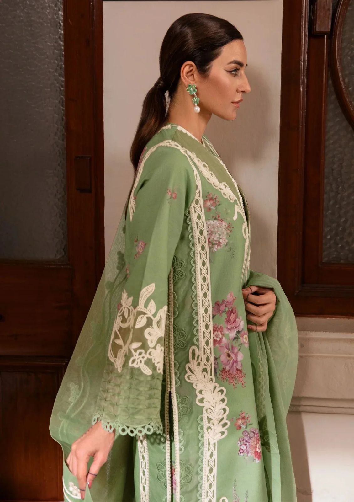 Crimson Summer Luxury Swiss Lawn Collection -Pista Green