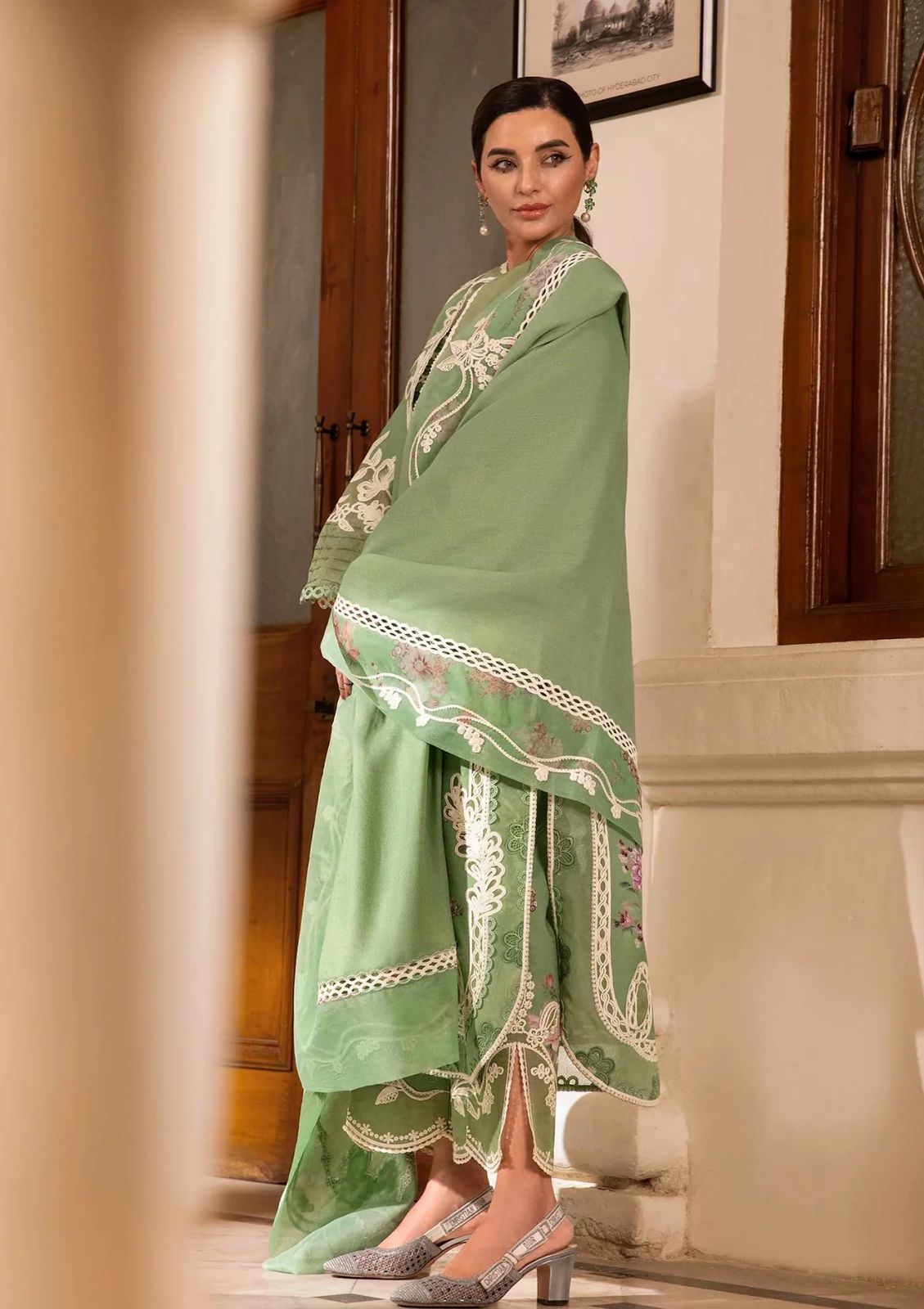 Crimson Summer Luxury Swiss Lawn Collection -Pista Green