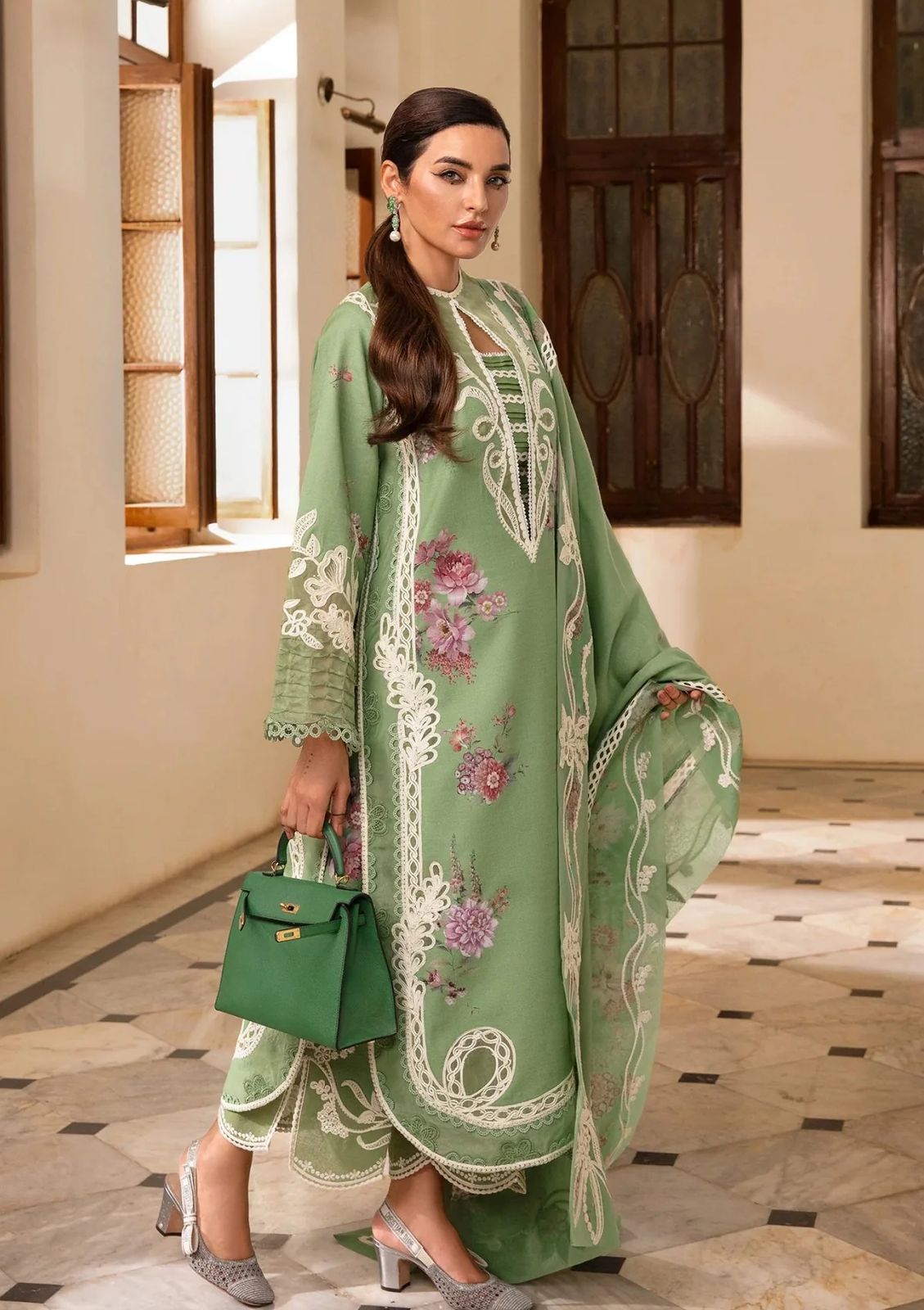 Crimson Summer Luxury Swiss Lawn Collection -Pista Green
