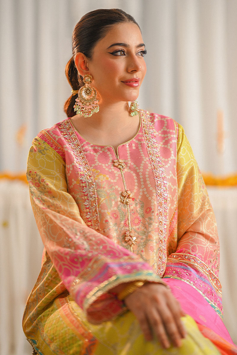 Ansab Jehangir Luxury Digital Printed Swiss lawn Collection - Pink & Marigold