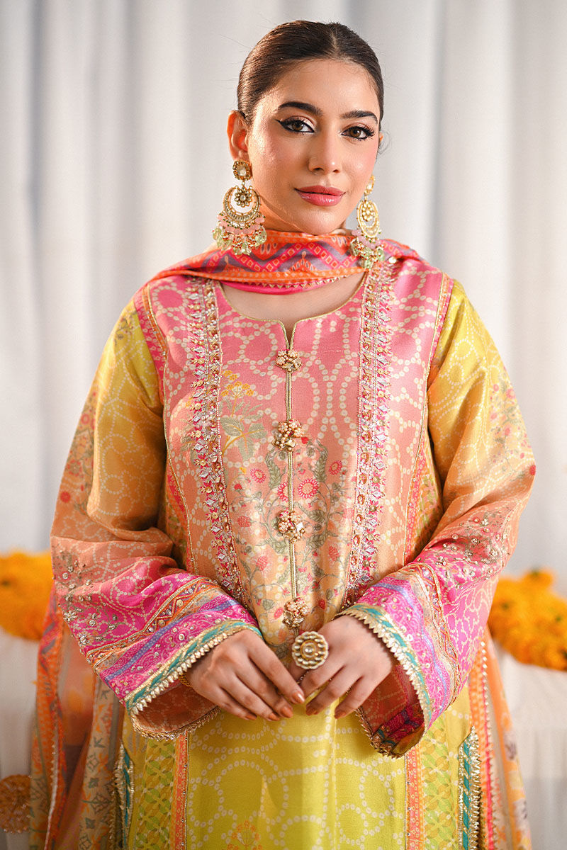 Ansab Jehangir Luxury Digital Printed Swiss lawn Collection - Pink & Marigold