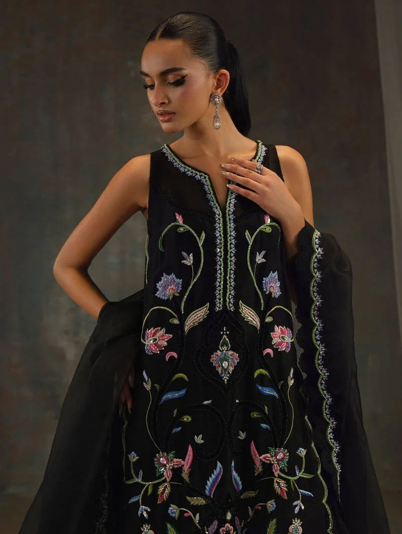 Farida Hasan Jet Black Formal Collection Indian Raw Silk