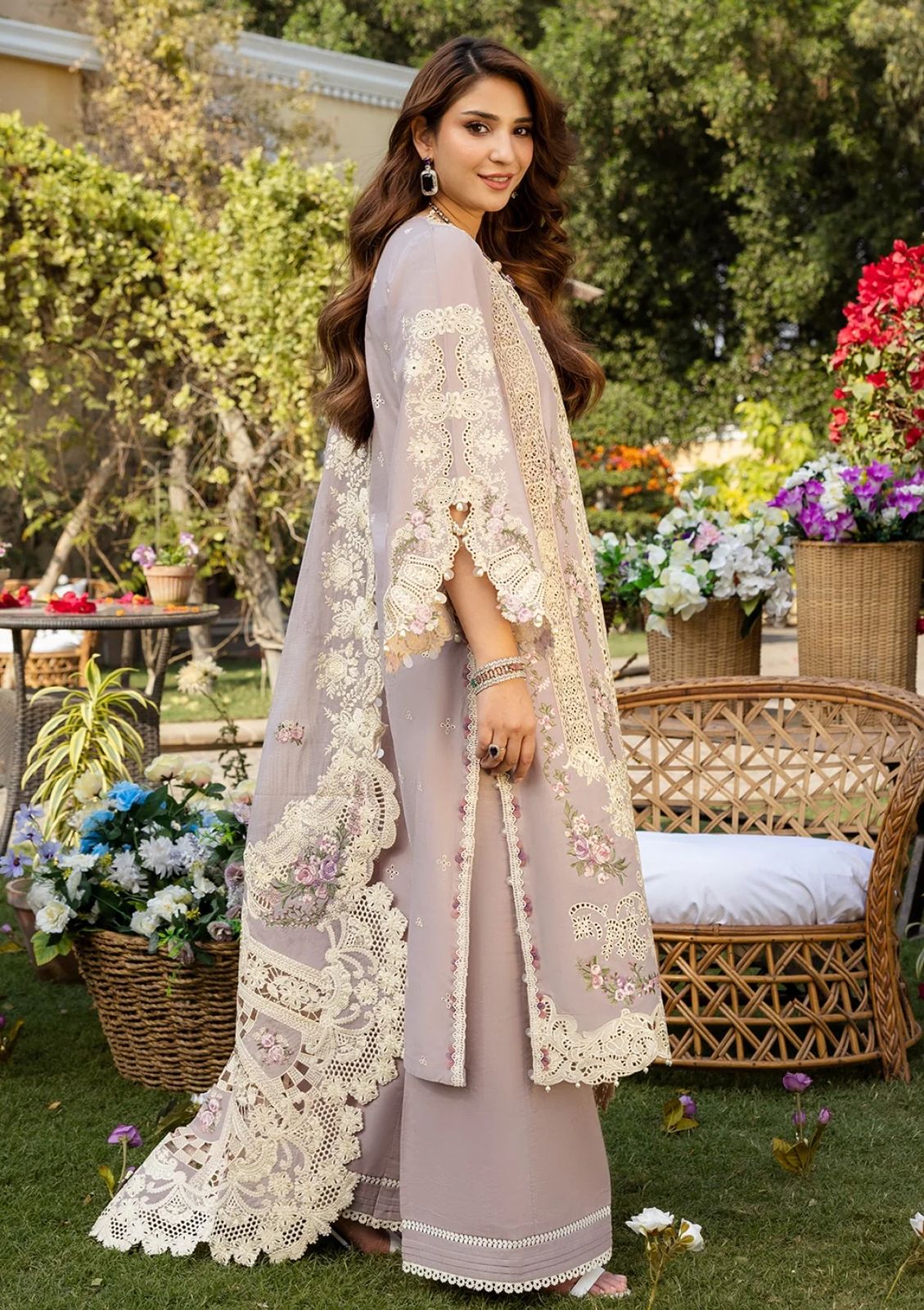 Elaf Premium Luxury Lawn Embroidered Chikankari Collection Raha- Cloud Grey