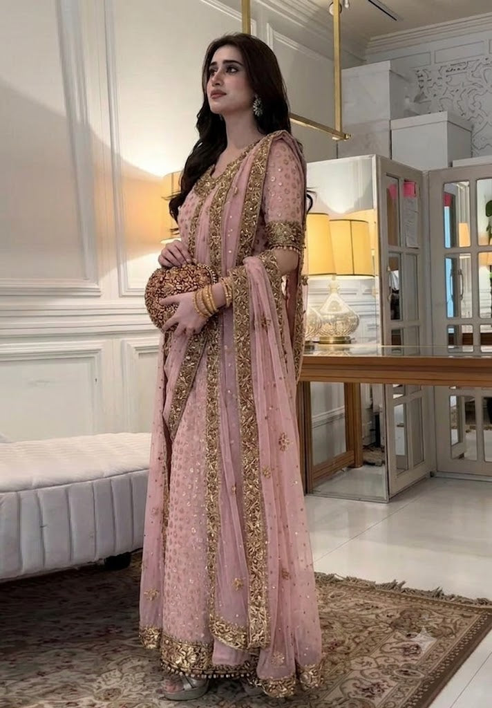 Haris Shakeel Pink Bridal Collection Chiffon