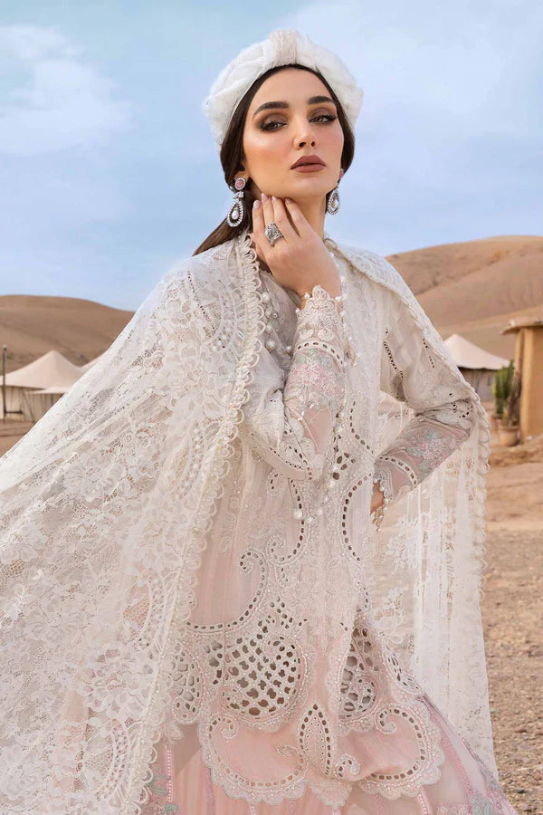 Maria.B Luxury Lawn Embroidered Chikankari Collection - Double Shaded Offwhite & Teapink