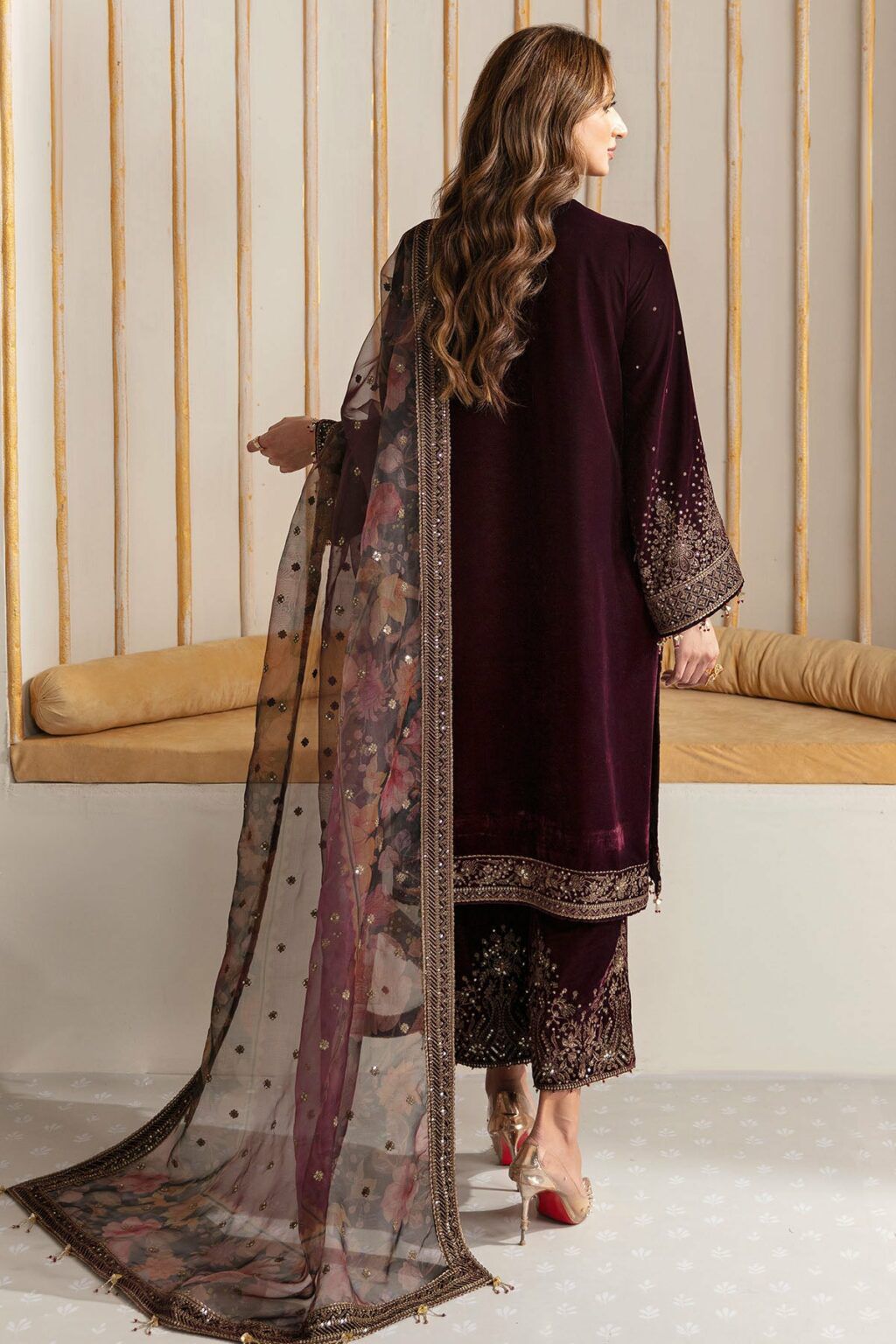 Jazmin Embroidered Velvet Formal Collection 2023 -Maroon