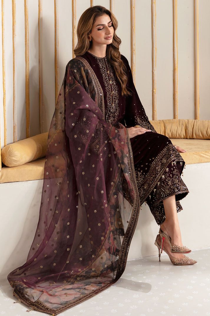 Jazmin Embroidered Velvet Formal Collection 2023 -Maroon