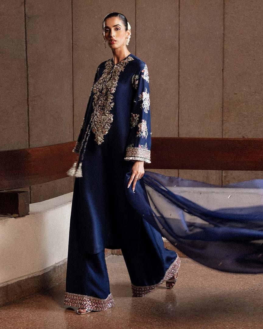 Hussain Rehar Luxury Wedding Rawsilk Collection- Midnight Blue