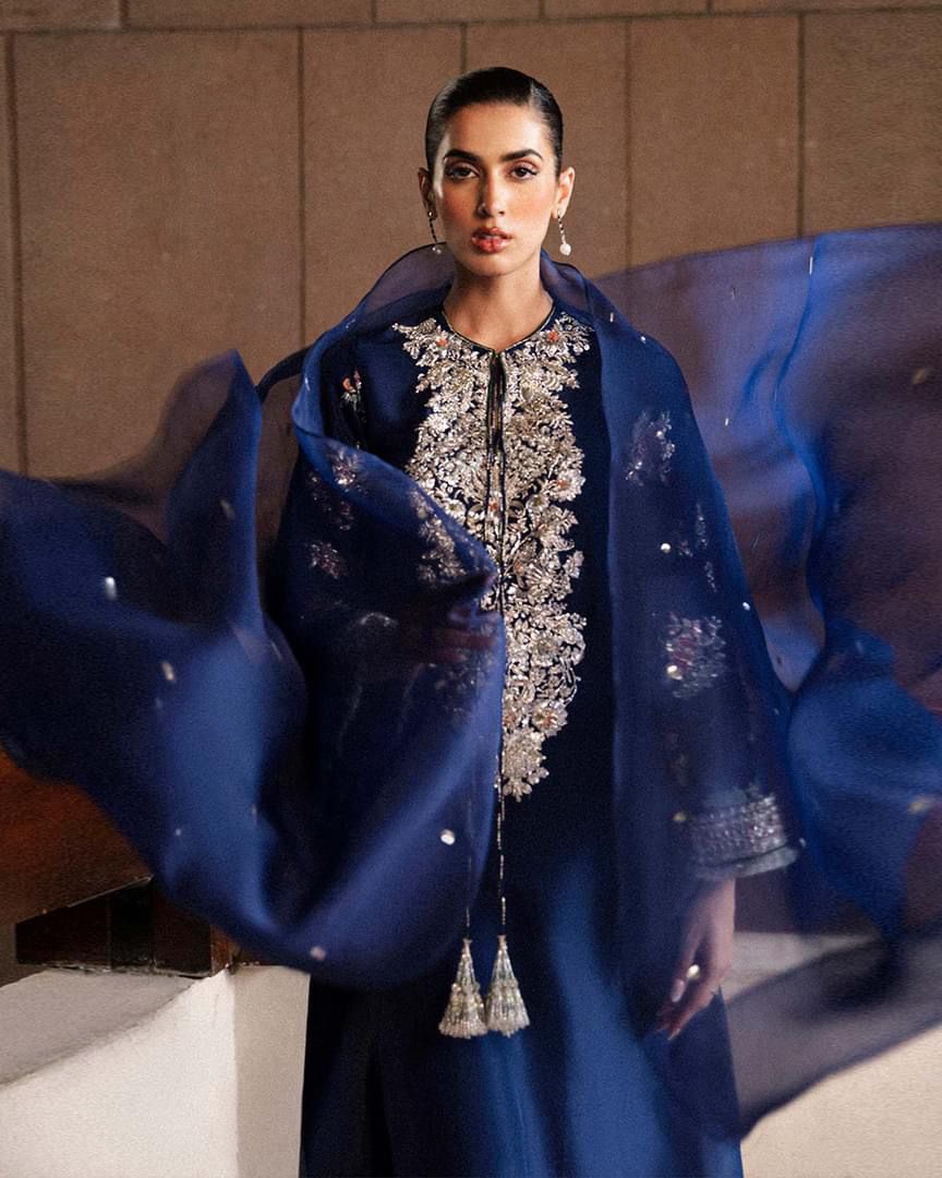 Hussain Rehar Luxury Wedding Rawsilk Collection- Midnight Blue
