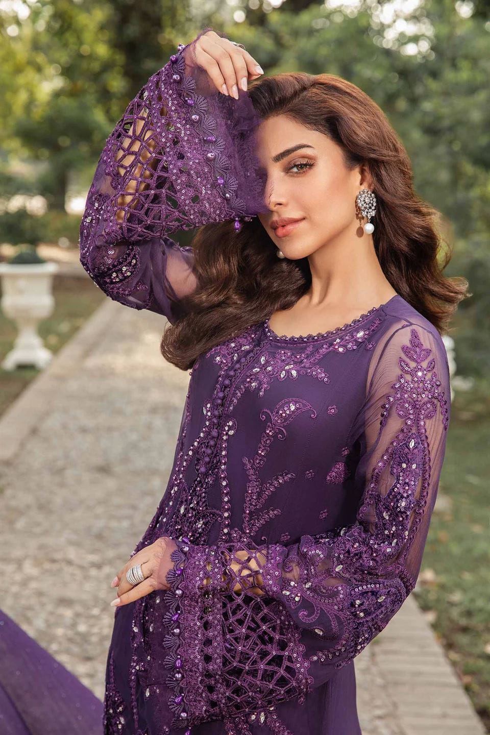Maria B. Unstitched Embroidered Chiffon Suit