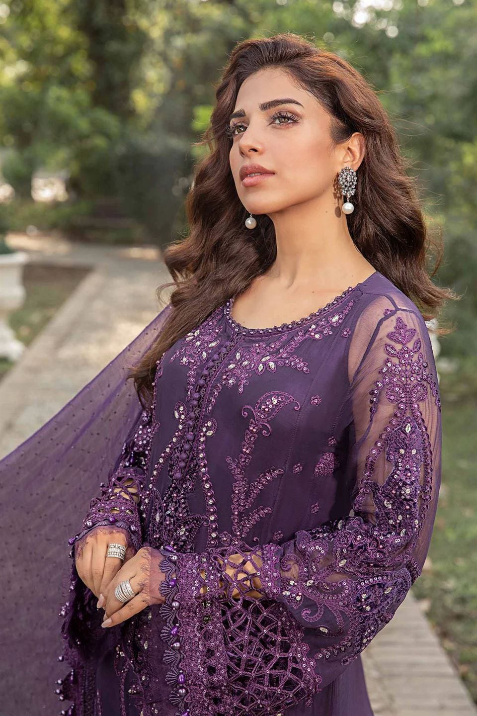 Maria B. Unstitched Embroidered Chiffon Suit