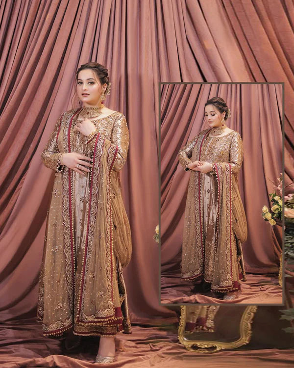 Haris Shakeel Luxury Hand Embellished Addawork Formal Wedding Collection- Aimen Gold