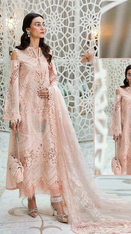 Maria.B Luxury Lawn Embroidered Chikankari Embroidered Duppata Collection- Tea Pink
