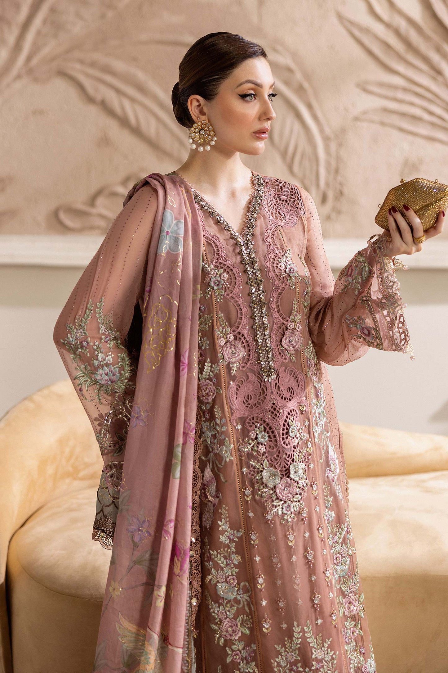 Maria.B Luxury Chiffons Formal Wedding Collection –Salmon Pink
