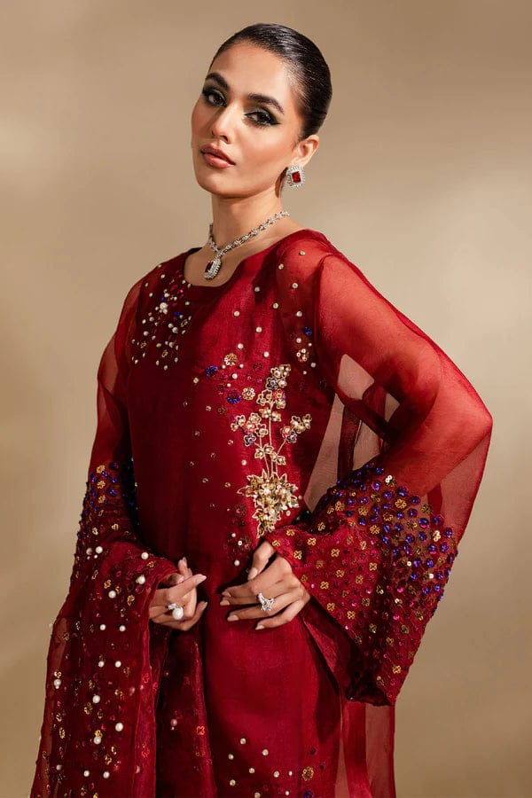 Nureh Luxury Velvet Hand Embellished Formal Wedding Collection- Reddish Maroon