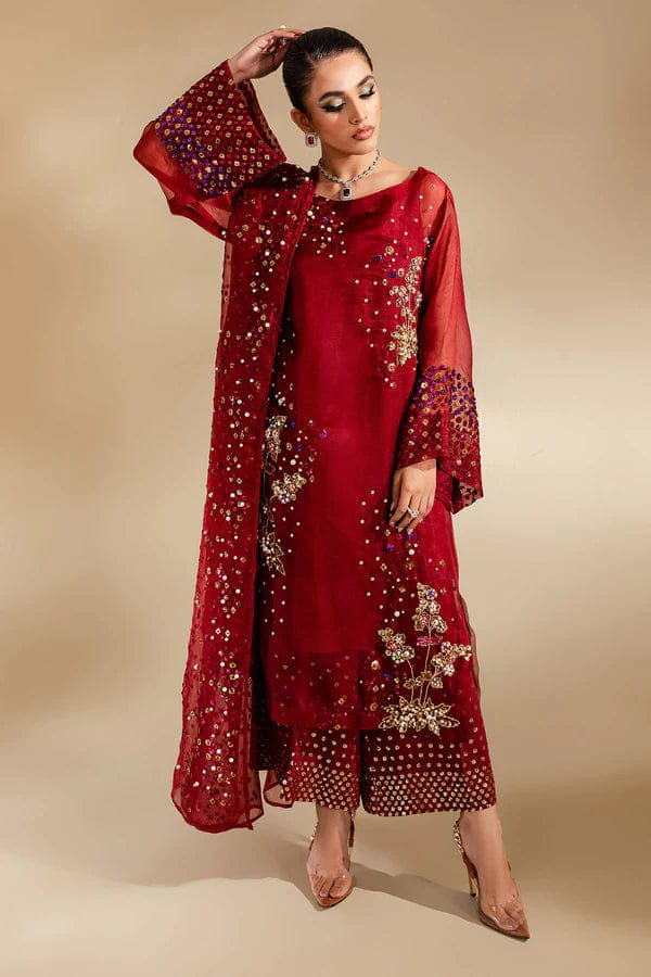 Nureh Luxury Velvet Hand Embellished Formal Wedding Collection- Reddish Maroon