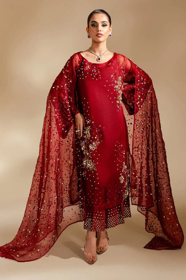 Nureh Luxury Velvet Hand Embellished Formal Wedding Collection- Reddish Maroon