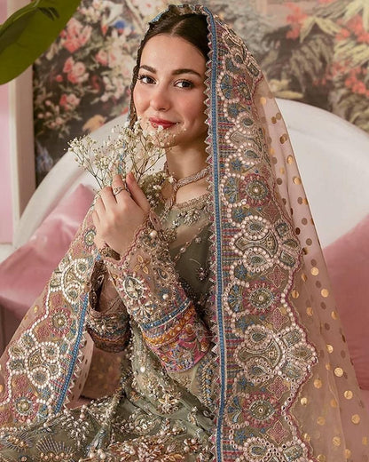 Elaaf Embroidered Addawork Formal Bridal Collection-Pista & Teapink