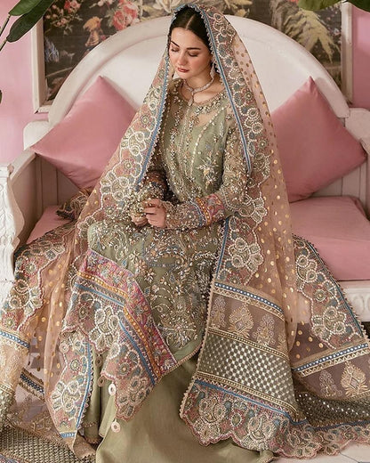 Elaaf Embroidered Addawork Formal Bridal Collection-Pista & Teapink