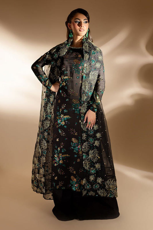 Nureh Hand Embellished Rawsilk Formal Wedding Collection- Black