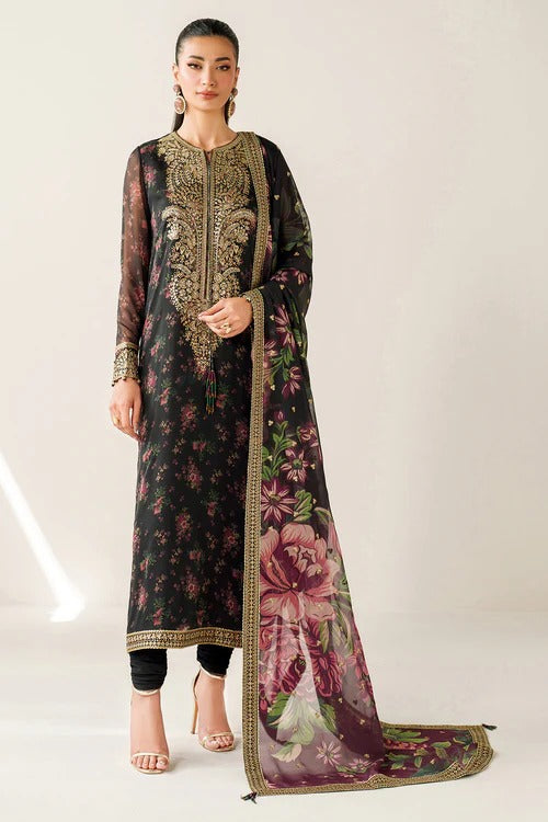 Jazmin Luxury Embroidered Chiffon Formal Wedding Collection-Black Floral