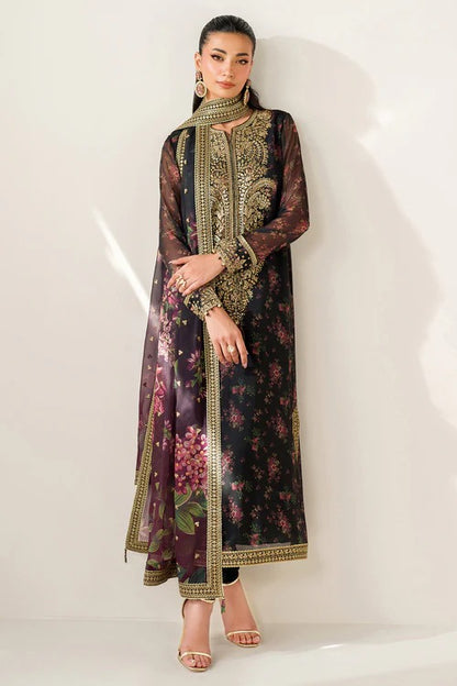 Jazmin Luxury Embroidered Chiffon Formal Wedding Collection-Black Floral