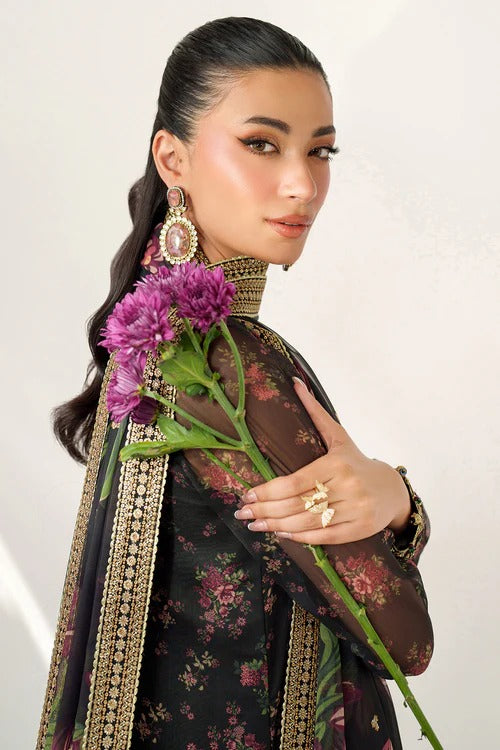 Jazmin Luxury Embroidered Chiffon Formal Wedding Collection-Black Floral