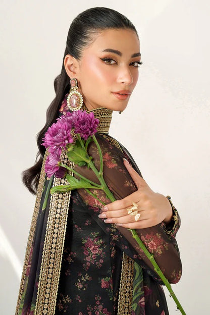 Jazmin Luxury Embroidered Chiffon Formal Wedding Collection-Black Floral