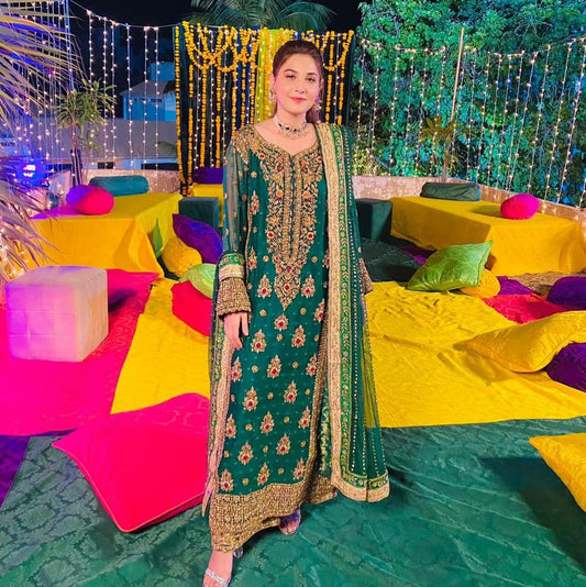 Haris Shakeel Luxury Hand Embellished Addawork Formal Wedding Collection-Seagreen