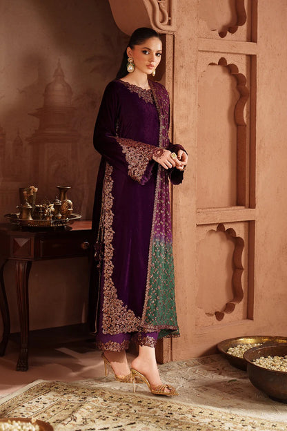 Iznik Luxury Embroidered Velvet Wedding Collection- Plum