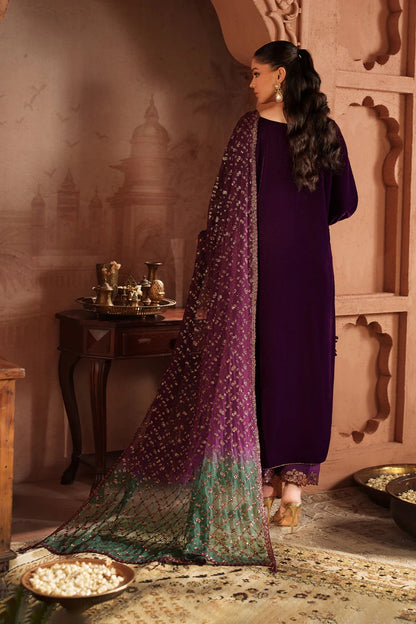 Iznik Luxury Embroidered Velvet Wedding Collection- Plum