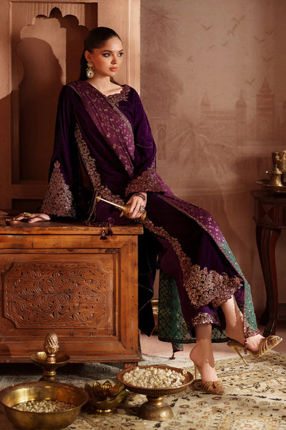 Iznik Luxury Embroidered Velvet Wedding Collection- Plum