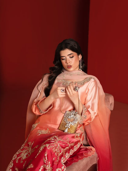 Khadija Batool Hand Embellished Luxury Silk Formal Collection -Double Shaded