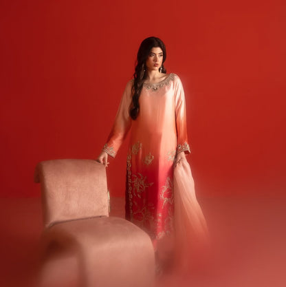 Khadija Batool Hand Embellished Luxury Silk Formal Collection -Double Shaded