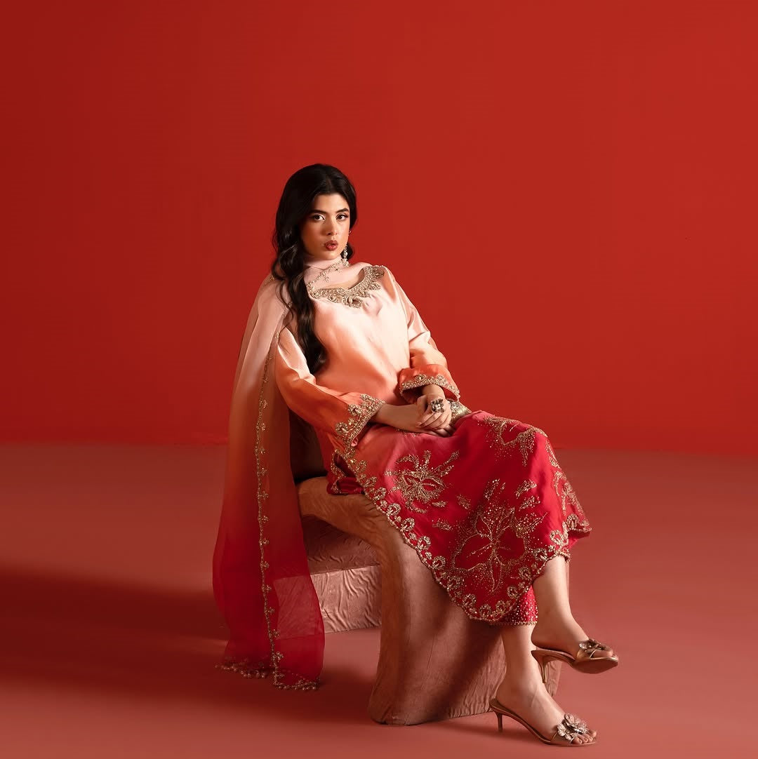 Khadija Batool Hand Embellished Luxury Silk Formal Collection -Double Shaded