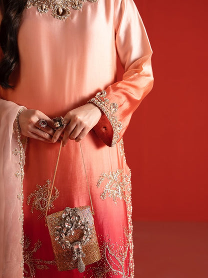 Khadija Batool Hand Embellished Luxury Silk Formal Collection -Double Shaded