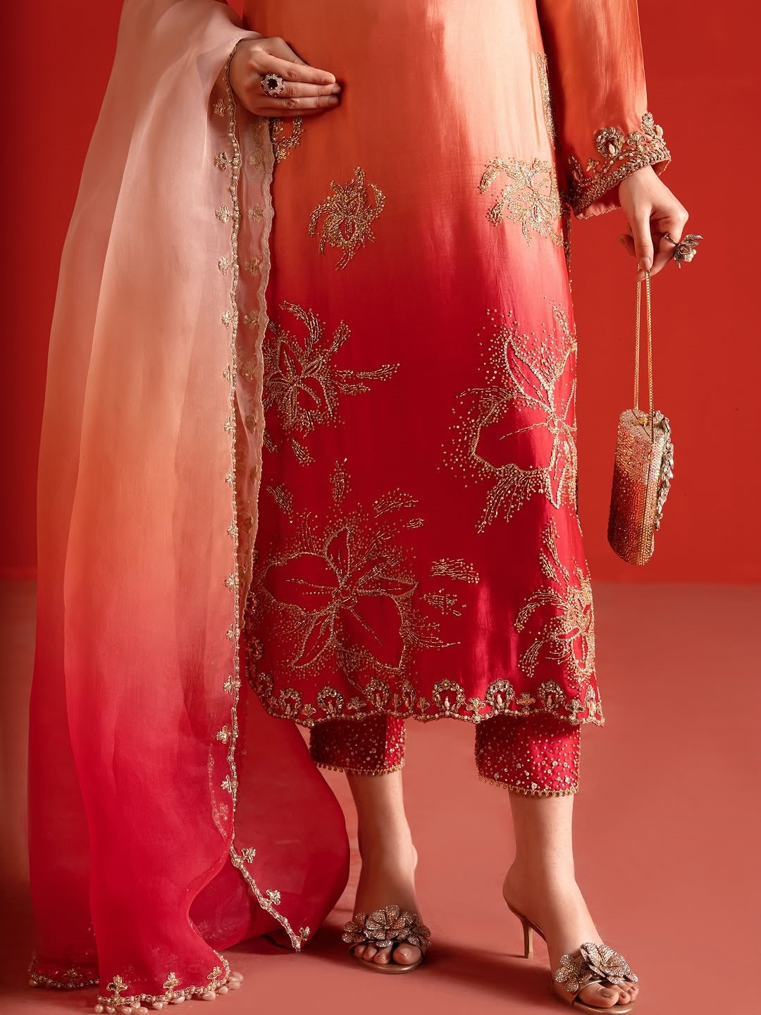 Khadija Batool Hand Embellished Luxury Silk Formal Collection -Double Shaded